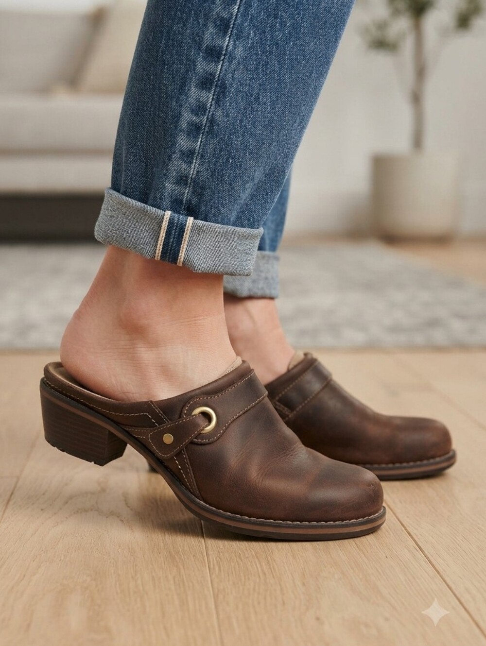 Red Wing Shoes Celina Western Women's Brown Leather Mules Clogs Size 7M